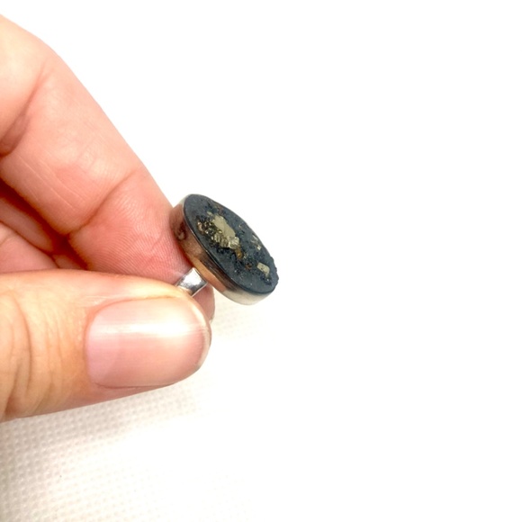 Pyrite In Slate, All Natural Mineral Specimen. Simple Matrix Ring. Size 8 - Picture 5 of 6